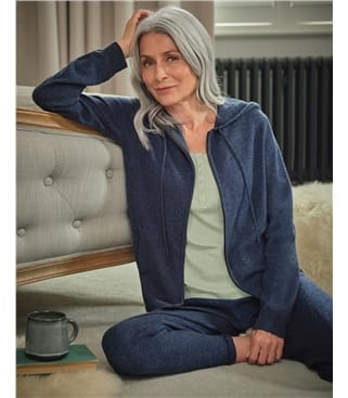 Kapuzenstrickjacke aus Kaschmir und Merinowolle für Damen
