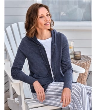 Kapuzenstrickjacke aus Kaschmir und Merinowolle für Damen