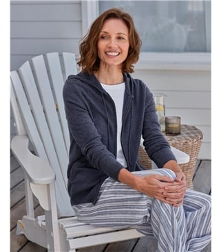 Kapuzenstrickjacke aus Kaschmir und Merinowolle für Damen