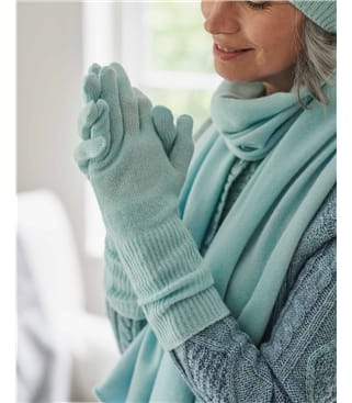 Womens Premium Pure Cashmere Long Rib Gloves