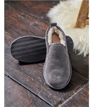 navy sheepskin slippers