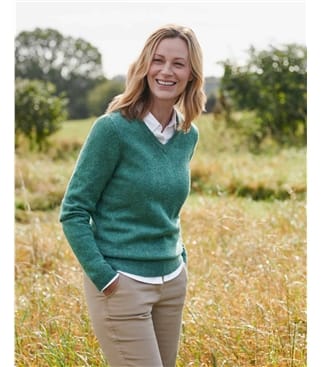 Pullover mit V-Ausschnitt aus Lammwolle für Damen