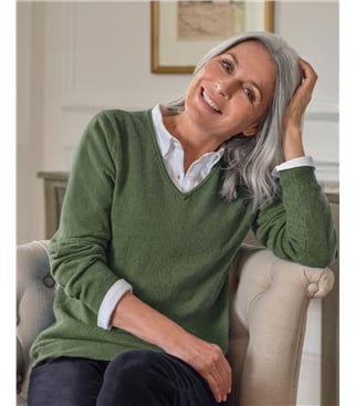 Pull à col V - Femme - Cachemire & Mérinos