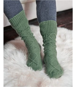 Womens Lambswool Cable Sock