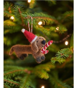 Dotty the Sausage Dog with Candy Cane Christmas Decoration