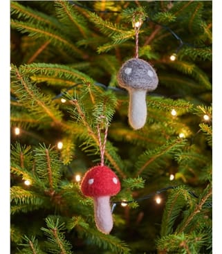 Felted Mushroom 2 Pack Hanging Christmas Decorations