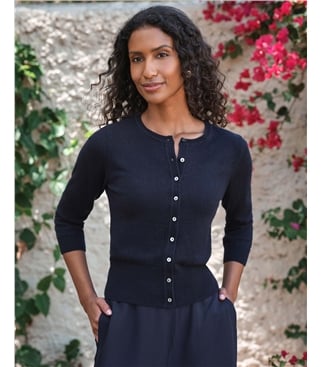 Navy | Cashmere Cropped Cardigan | WoolOvers US