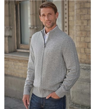 Wool Cashmere Ribbed Zip Through