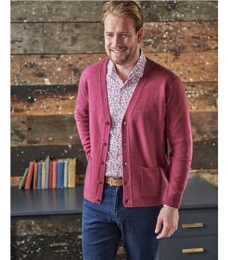 Strickjacke mit V-Ausschnitt aus Lammwolle für Herren