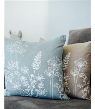 Floral Linen Cushion Cover with Feather Pad
