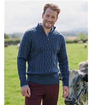 Мужской свитер крупной вязки из натуральной овечьей шерсти на молнии