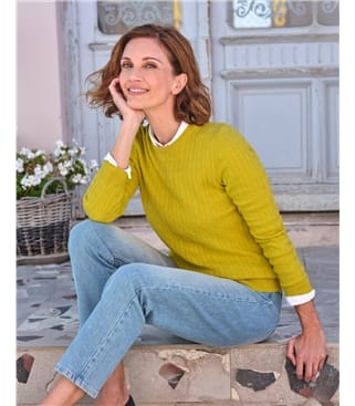Cashmere Merino Cable Crew Neck Sweater