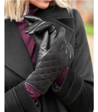 Womens Quilted Suede Gloves