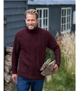 Pure Wool Knitted Aran Turtle Neck Sweater