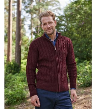 Pure Lambswool Cable Zip Through Cardigan