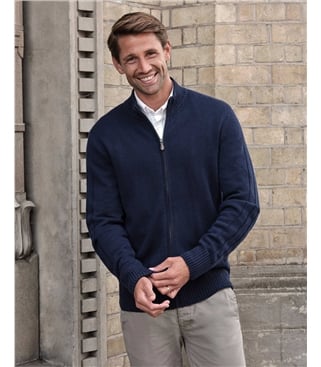 Wool Cashmere Ribbed Zip Through Cardigan