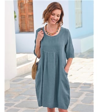 Womens Linen Pocket Tunic Dress
