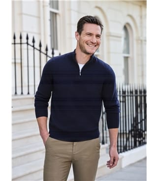 Navy | Mens Cashmere Zip Neck Sweater | WoolOvers UK