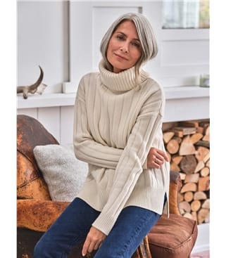 Chunky Roll Neck Wide Rib Sweater