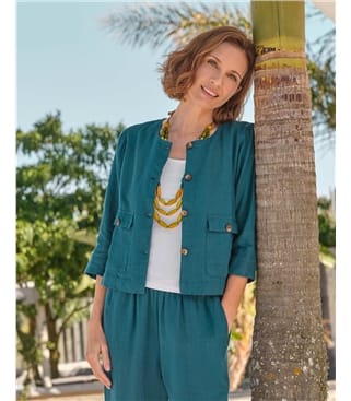 Collarless Lightweight Linen Jacket