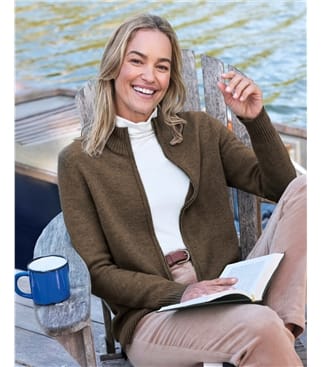 Cardigan ajusté à fermeture éclair - Femme - Laine d’agneau certifiée 100% RWS