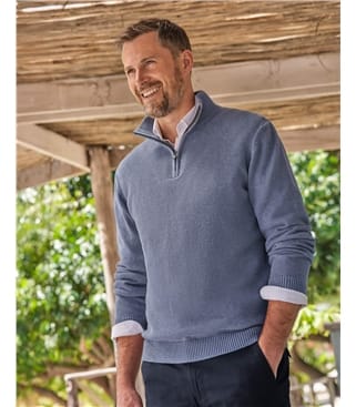 Essential Cotton Zip Neck Jumper