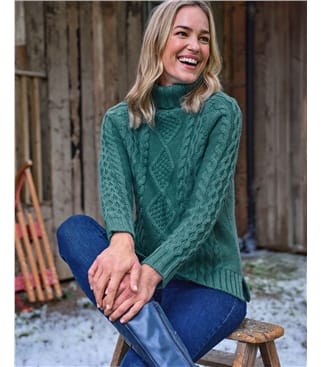 Pull irlandais à col roulé - Femme - Pure Laine