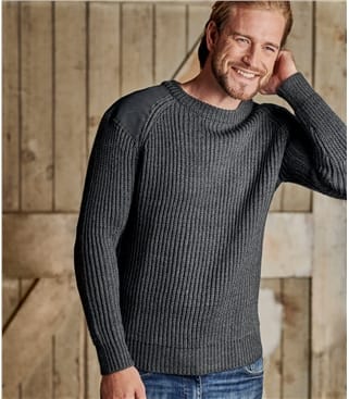 PHELEAD Mens 100% Merino Wool Winter Jumper Long Sleeve Round Neck Warm Knit Sweater
