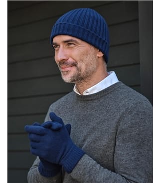 Mens Pure Cashmere Ribbed Hat