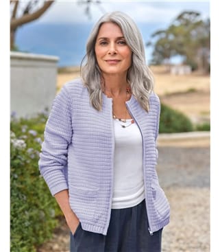 Veste tricotée en chenille à col rond - femme