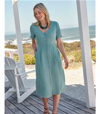 Button Through Linen Dress