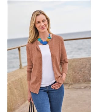 Nutmeg | Cashmere Merino Crew Neck Cardigan | WoolOvers US