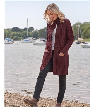Manteau cardigan en maille irlandaise - Femme - Pure Laine