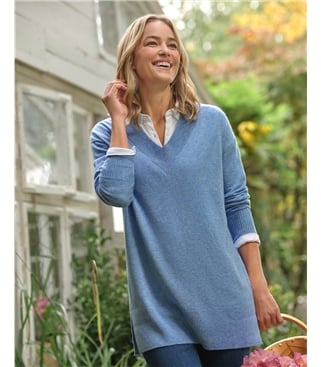Cashmere Merino Deep V Neck Tunic