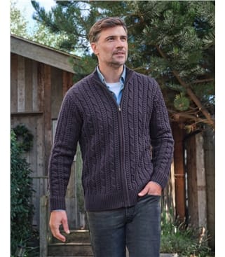 Pure Wool Cable Zip Through Cardigan