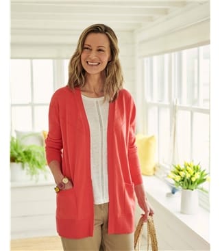 Coral Rainbow Pointelle Button Cardigan