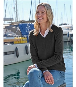Pullover mit V-Ausschnitt aus Merinowolle und Kaschmir für Damen