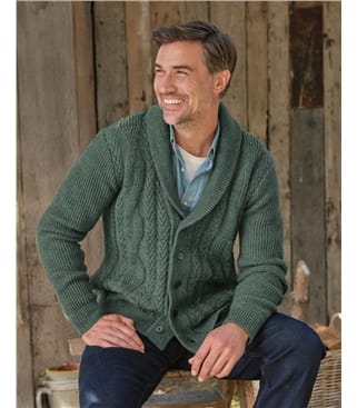 Cardigan à col châle en maille torsadée - Homme - Pure Laine d'agneau 