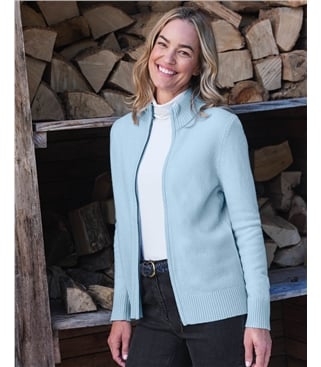 Strickjacke mit Reißverschluss aus Lammwolle für Damen