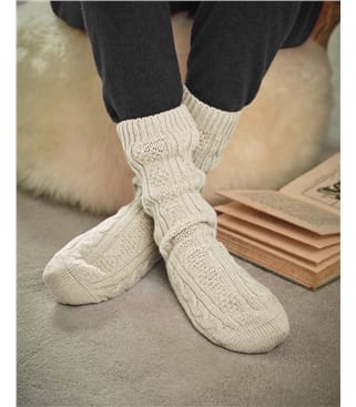Womens Lambswool Cable Socks