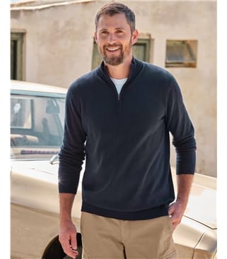 Organic Cotton Cashmere Zip Neck Jumper