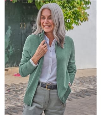 Cardigan ajusté à fermeture éclair - Femme - Laine d’agneau certifiée 100% RWS