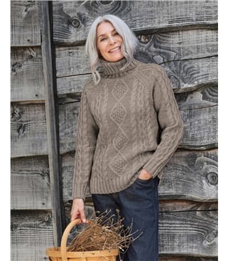 Pull irlandais à col roulé - Femme - Pure Laine