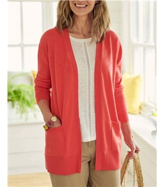 Organic Cotton Pointelle Yoke Edge To Edge Cardigan