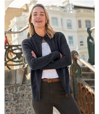 Cardigan ajusté à fermeture éclair - Femme - Laine d’agneau certifiée 100% RWS