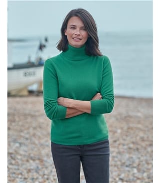 Viridian Green | Cashmere & Merino Fitted Polo Neck Knitted Jumper ...