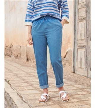 Chambray Tapered Leg Trousers