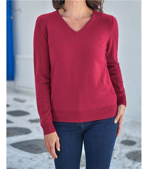 Pull à col V - Femme - Cachemire & Mérinos