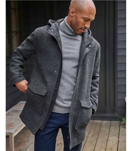 Manteau à capuche en laine bouillie - Homme - Pure laine