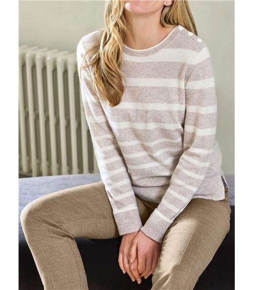 Wool Cashmere Stripe Crew Neck Sweater